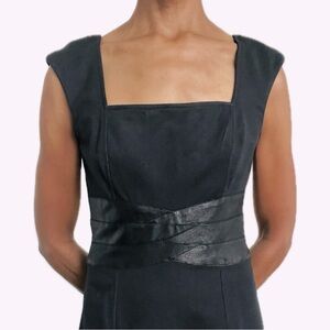 MAGGY LONDON || SIZE: 8 || BLACK || CAP SLEEVE MIDI DRESS WITH ACCENTED WAIST